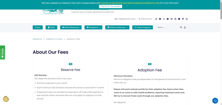 Exciting News: Our Adoption Fees Page Has Been Updated!